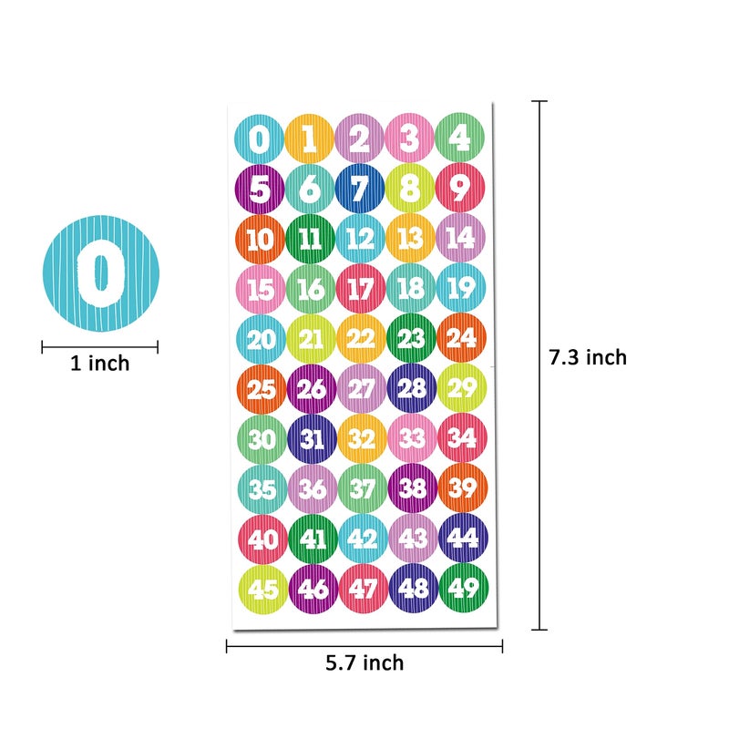 Youngever 1800 Pcs 0-99 Numbers Stickers for Office, Classroom, Organizing, Each Measures 1 inch Diameter, Stripe Design - Image 2
